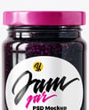 Clear Glass Jar with Blueberry Jam Mockup