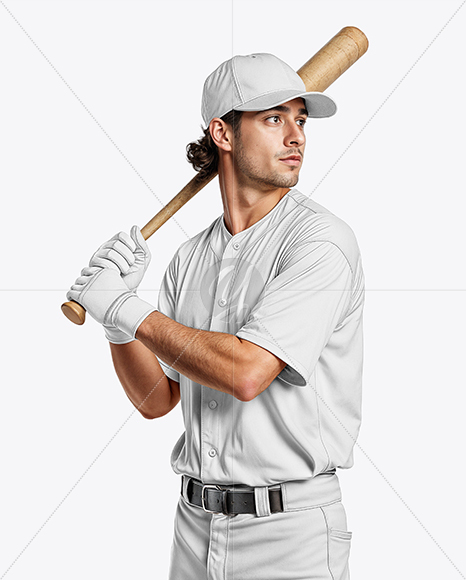 Baseball Player Wearing a Jersey and Cap with a Bat Mockup