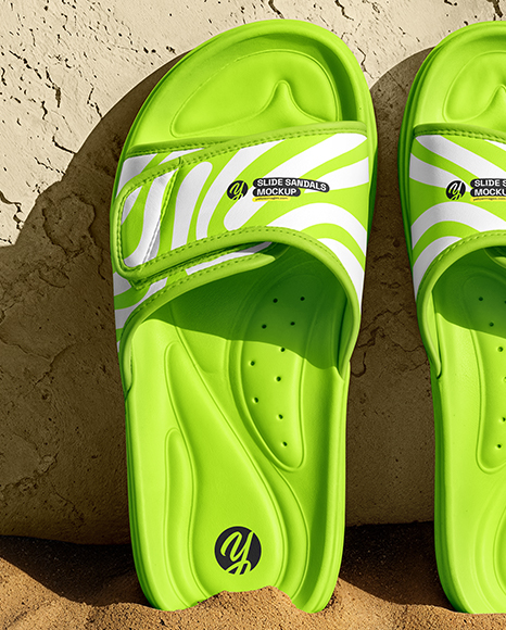 Slide Sandals Next to The Wall Mockup