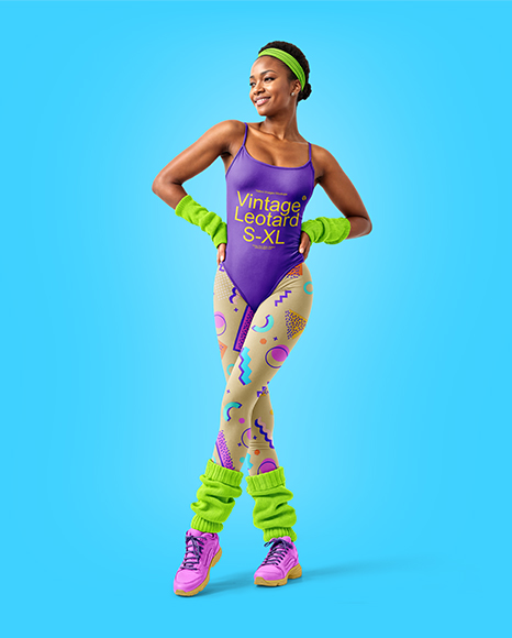Woman Wearing Vintage Fitness Outfit Mockup