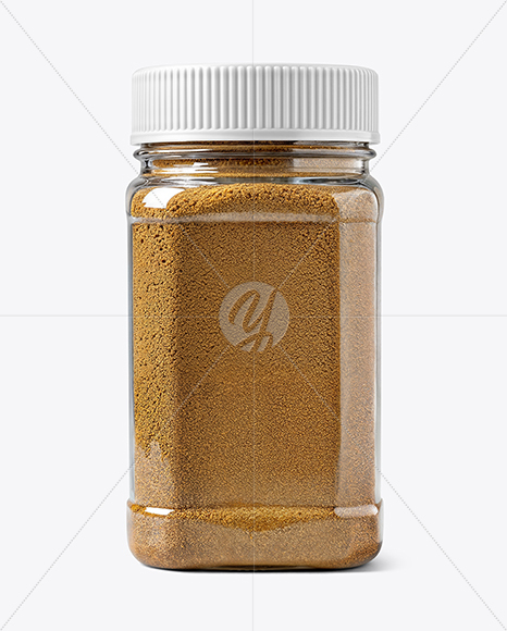 Plastic Square Jar with Ground Cumin Mockup