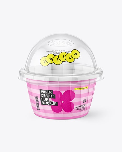 Paper Cup with Clear Plastic Dome Cap Mockup
