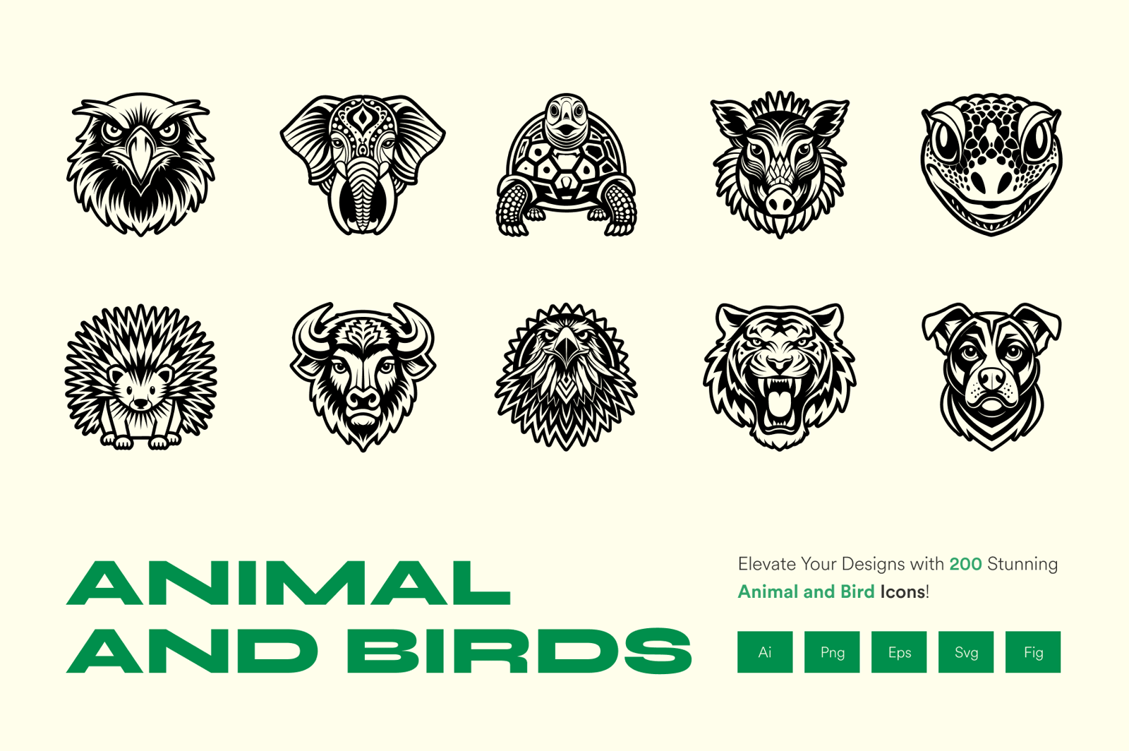 Animals and Birds Glyph Icon Set