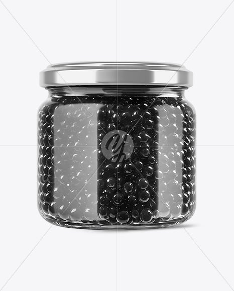Glass Jar with Black Caviar Mockup