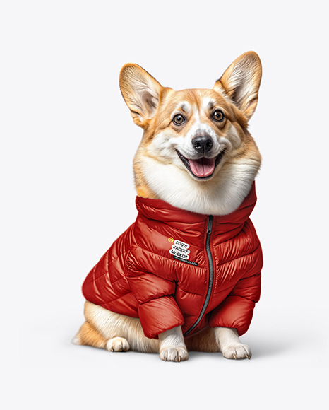 Corgi Wearing a Puffer Jacket Mockup - Dickies jacket mockup