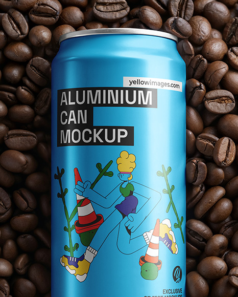 Drink Can on a Stack of Coffee Beans Mockup