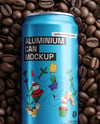 Drink Can on a Stack of Coffee Beans Mockup