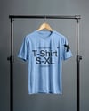 T-Shirt on a Wooden Hanger Against a Plain Background Mockup