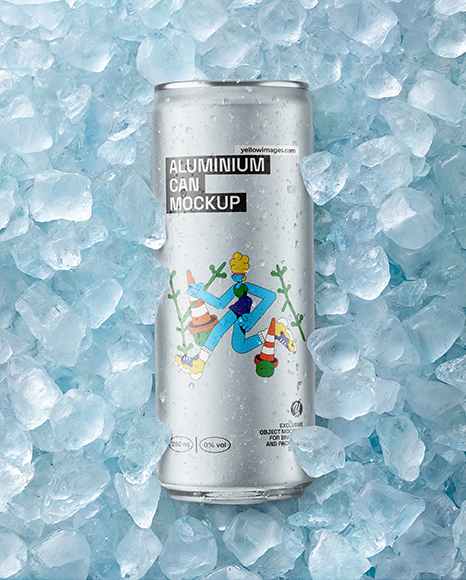 Slim Aluminium Can in Ice Mockup
