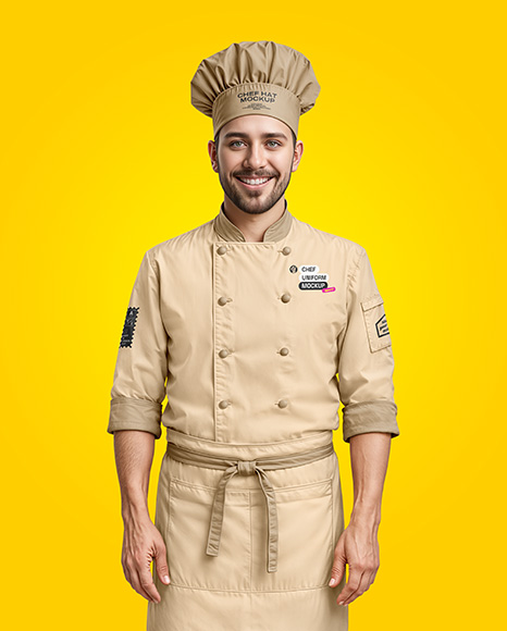 Man Wearing Chef Uniform and Chef Hat Mockup