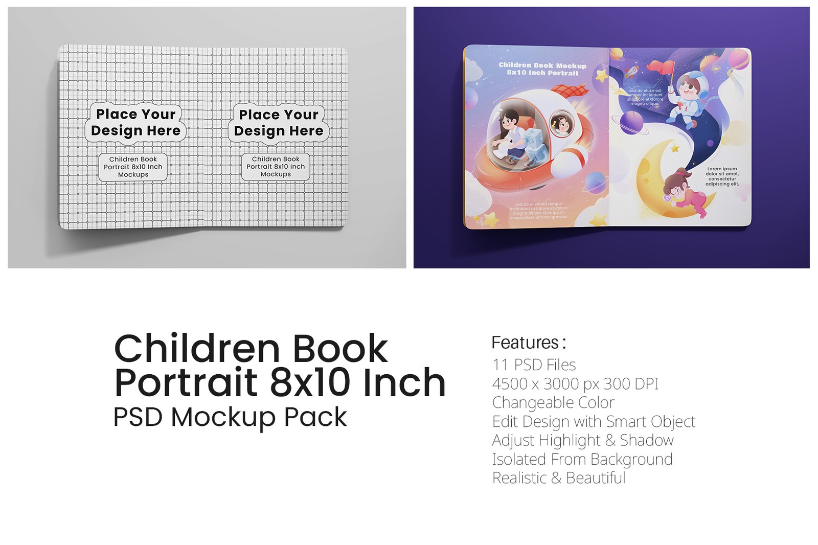 8x10 Inch Portrait - Children Book Mockup Set