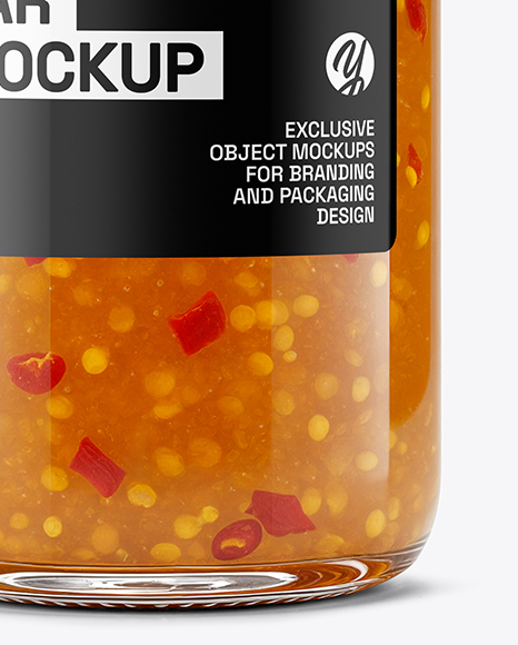 Clear Glass Jar with Hot Pepper Jelly Mockup