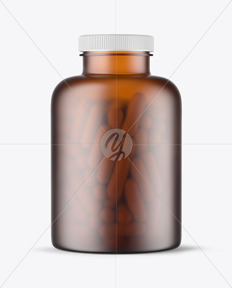 Frosted Amber Pills Bottle Mockup