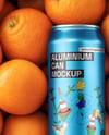 16oz Drink Can on a Stack of Oranges Mockup