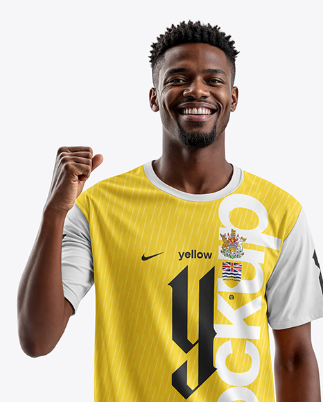 Afro-American Man Wearing a Full Soccer Kit Mockup