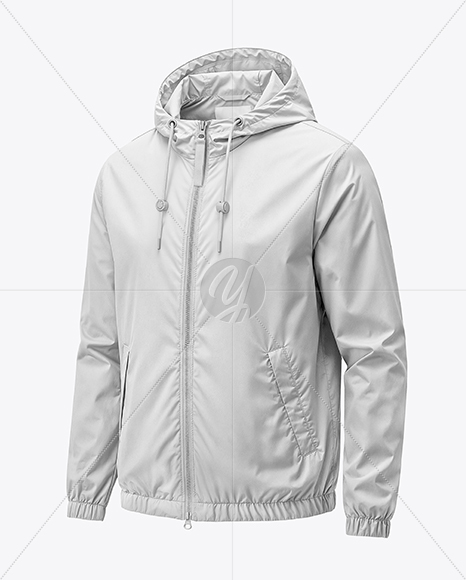 Hooded Windbreaker Jacket Mockup - Half Side View