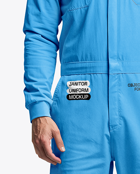 Powerlifter Wearing Janitor Uniform and Cap with Barbell Mockup