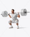 Man Wearing Weightlifting Suit with Barbell Mockup