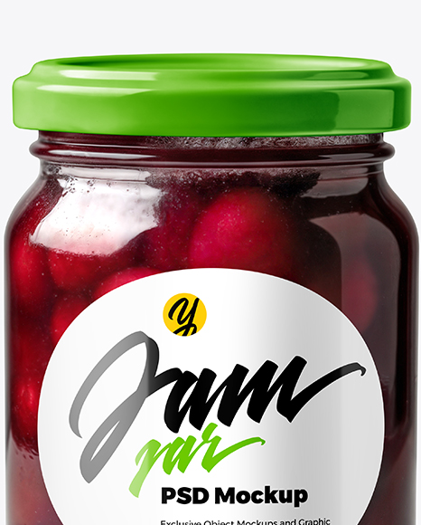 Clear Glass Jar with Cherry Jam Mockup