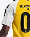 Afro-American Man Wearing Raglan Soccer Jersey and Shorts Mockup