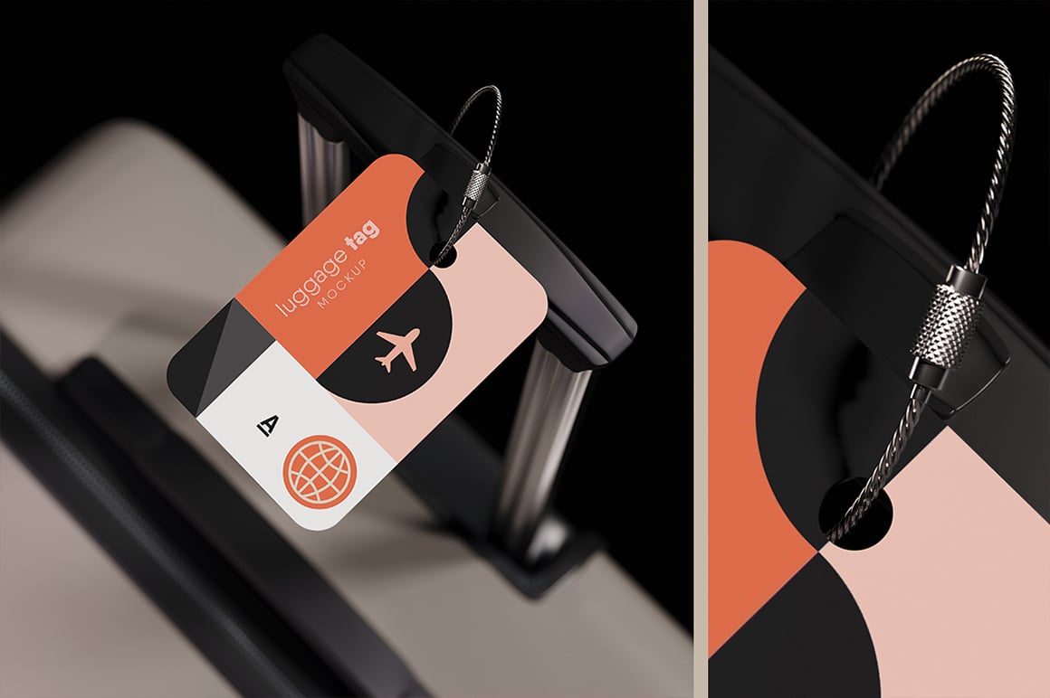 Luggage Tag Attached to the Suitcase with Cable Loop Mockup