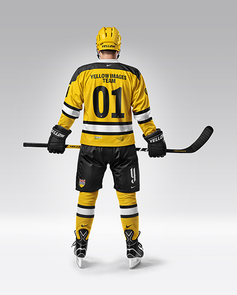 Man Wearing Full Ice Hockey Kit Mockup - Back view