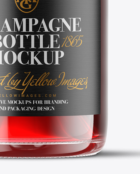 Clear Glass Red Champagne Bottle Mockup