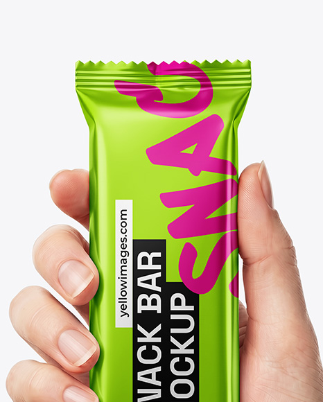 Metallic Snack Bar in a Hand Mockup