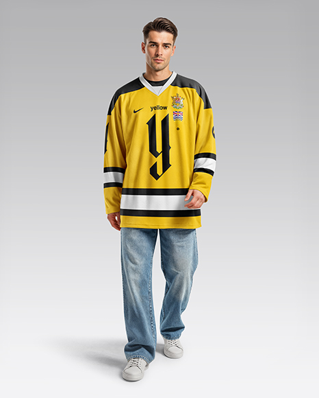 Man Wearing Ice Hockey Jersey Mockup