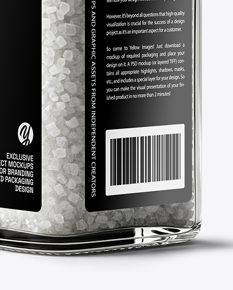 Square Glass Jar with Coarse Sea Salt Mockup