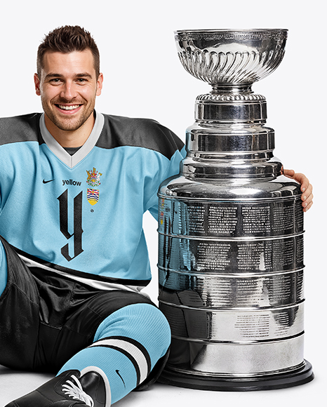 Ice Hockey Player with Stanley Cup Mockup