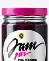 Clear Glass Jar with Blueberry Jam Mockup