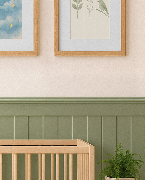 Nursery Room with Three Framed Posters Mockup