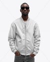 Black Man in Sunglasses Wearing Bomber Jacket and Jeans Mockup