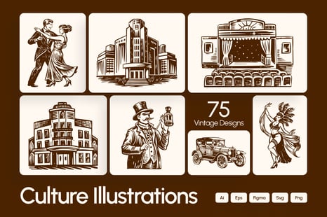 Vintage Culture Illustration Set - Culture clipart