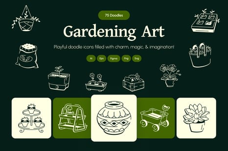 Gardening Doodles Art Set - Graphics