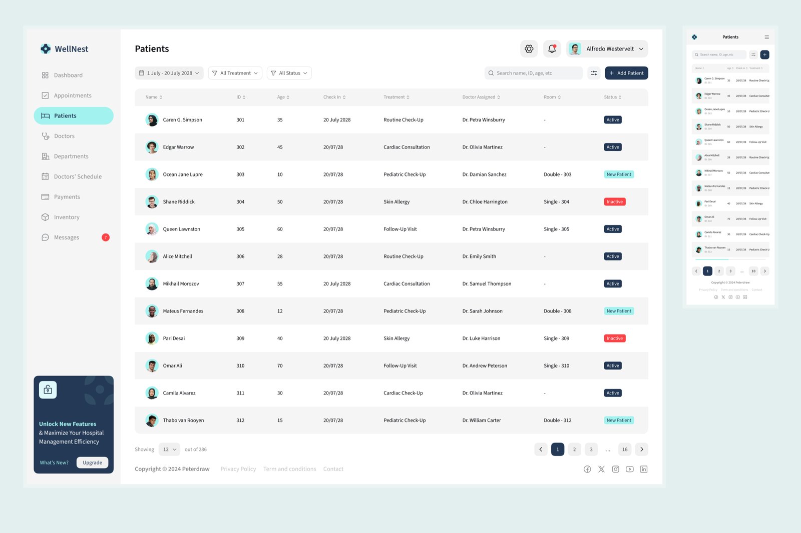 WellNest - Hospital Management Dashboard
