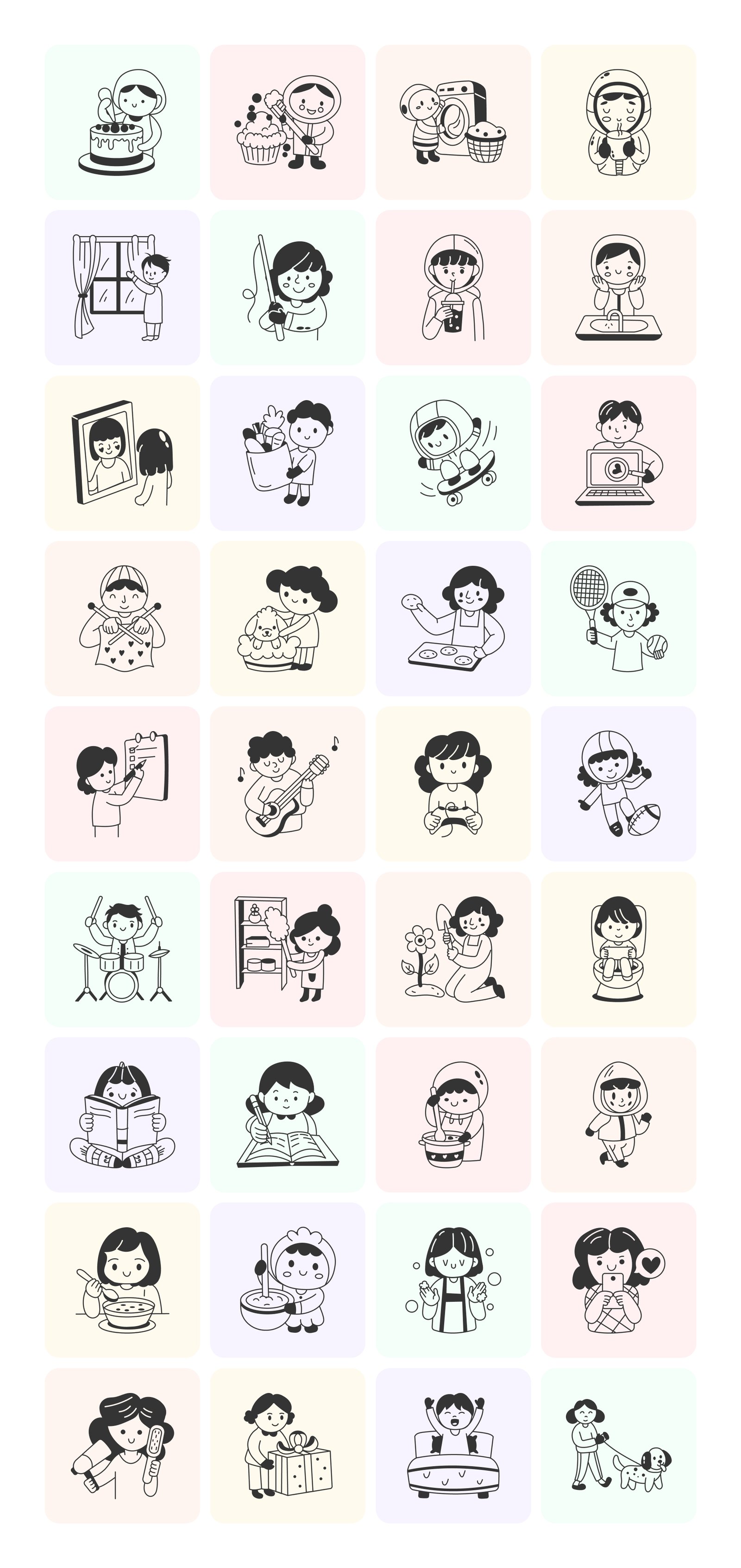Daily Activities Doodle Illustration Set