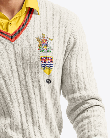 Man Wearing a Full Cricket Kit with Bat Mockup