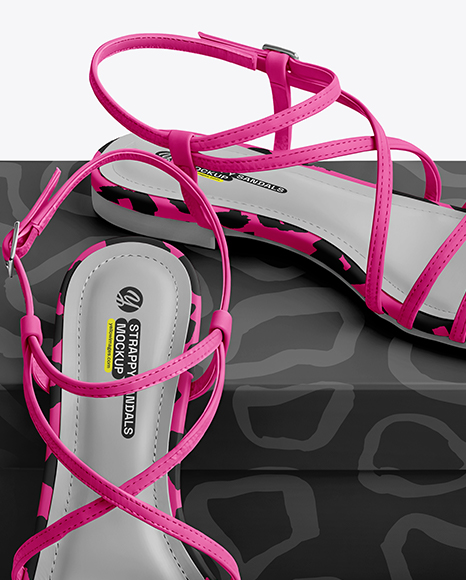 Pair of Strappy Sandals With Box Mockup