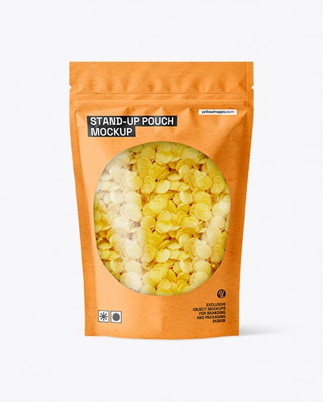 Kraft Stand-up Pouch w Corn Flakes Mockup - PSD Mockups
