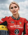 Woman Wearing Moto Racing Kit on Sport Bike Mockup