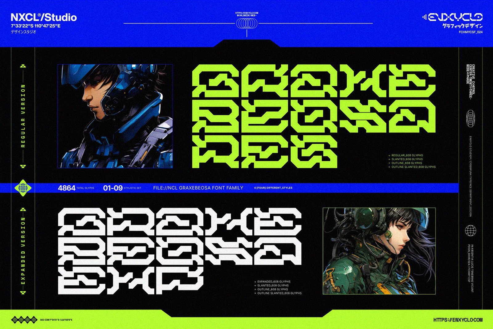 NCL GRAXEBEOSA FONT FAMILY - CYBERPUNK FUTURISTIC MECHA FONT