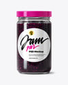 Clear Glass Jar with Blueberry Jam Mockup