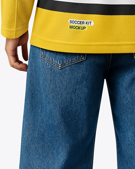 Man Wearing Ice Hockey Jersey Mockup - Back View