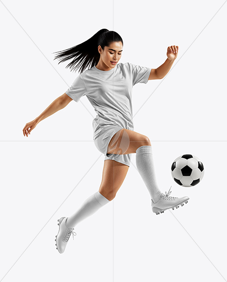 Female Soccer Player Wearing Jersey and Shorts Mockup