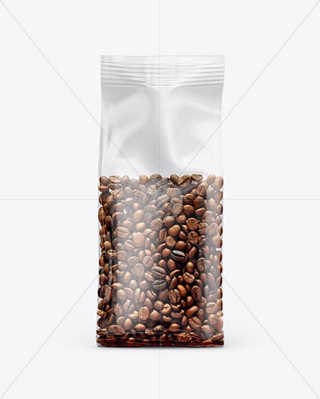 Clear Plastic Bag with Coffee Beans Mockup