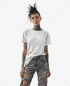Woman with Tattoo Wearing T-shirt and Ripped Jeans Mockup