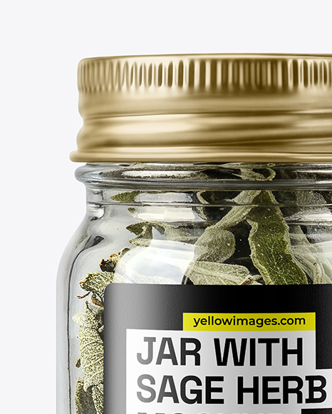 Glass Jar with Sage Herb Mockup