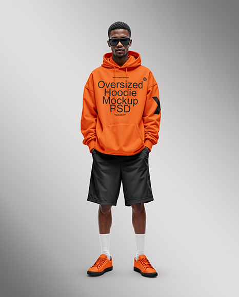 Black Man Wearing Hoodie and Shorts Mockup